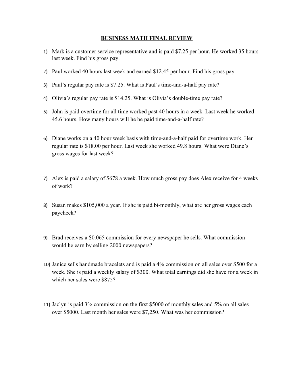 Business Math Final Review