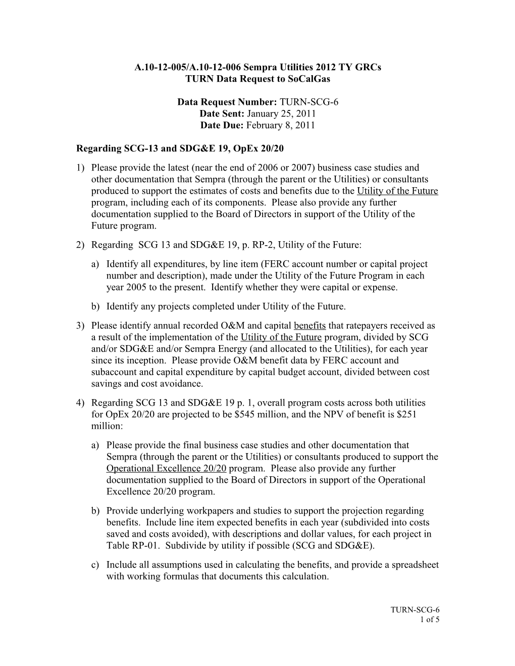 Data Request of TURN to Socalgas in A