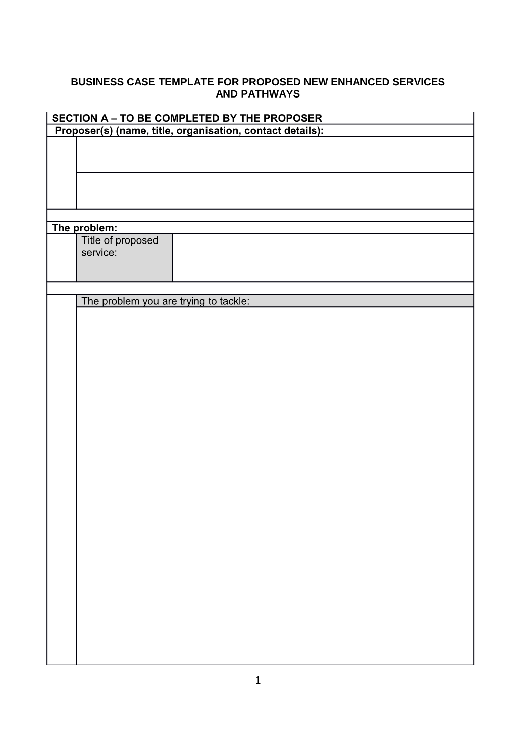 Business Case Templatefor PROPOSED New Enhanced Services and Pathways