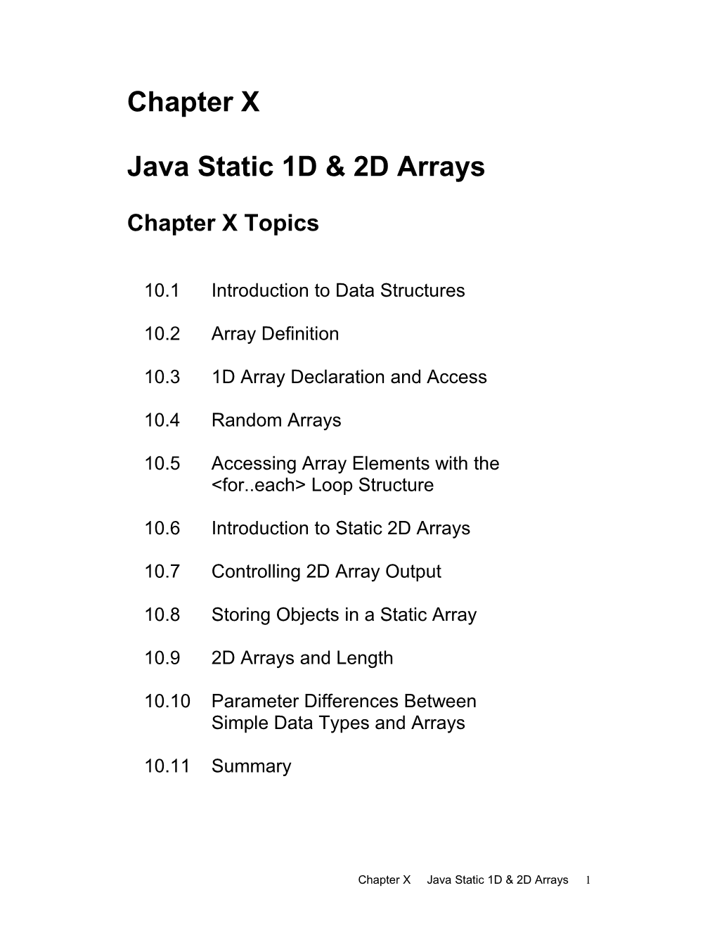 Java Static 1D & 2D Arrays