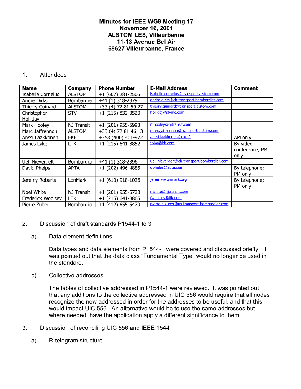 Minutes for IEEE WG9 Meeting