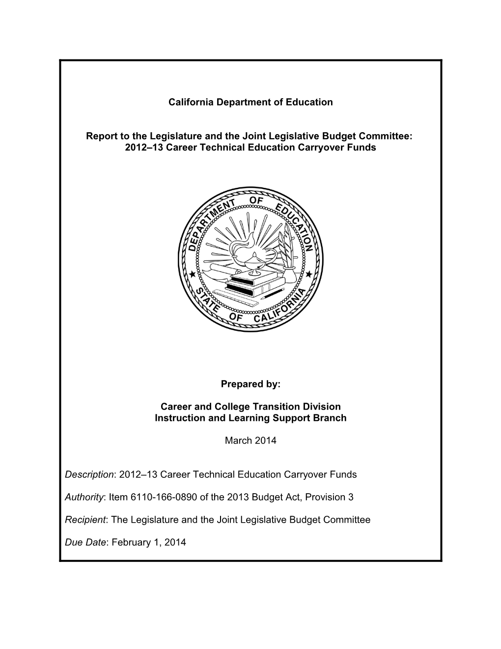 Legislative Report 2012-13 - Perkins (CA Dept of Education)