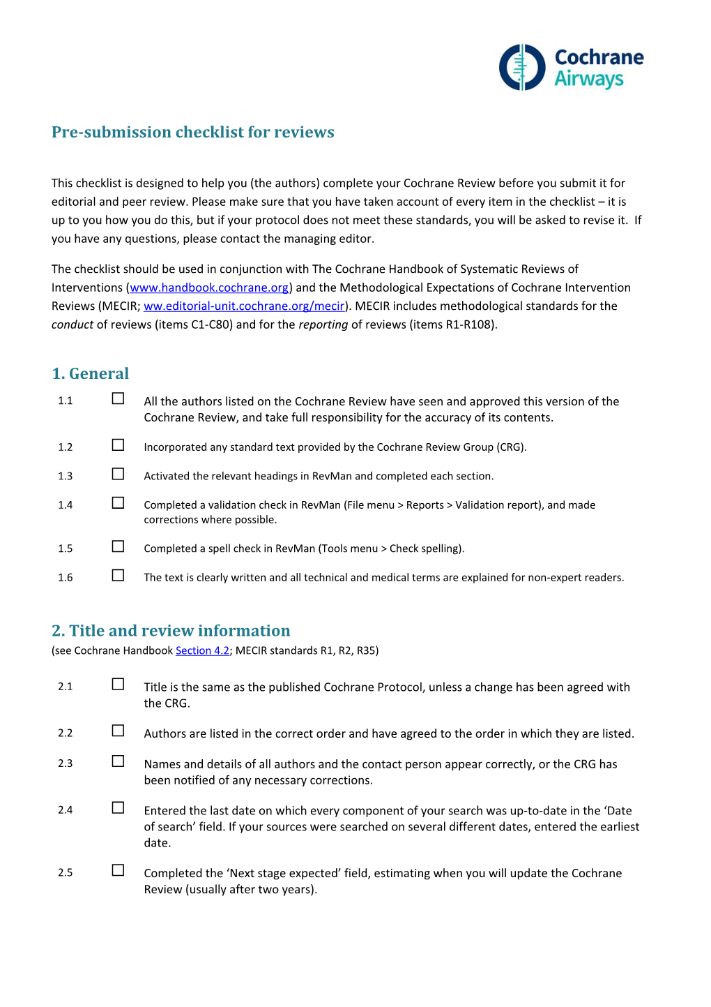 Good Practice Pre Submission Checklist