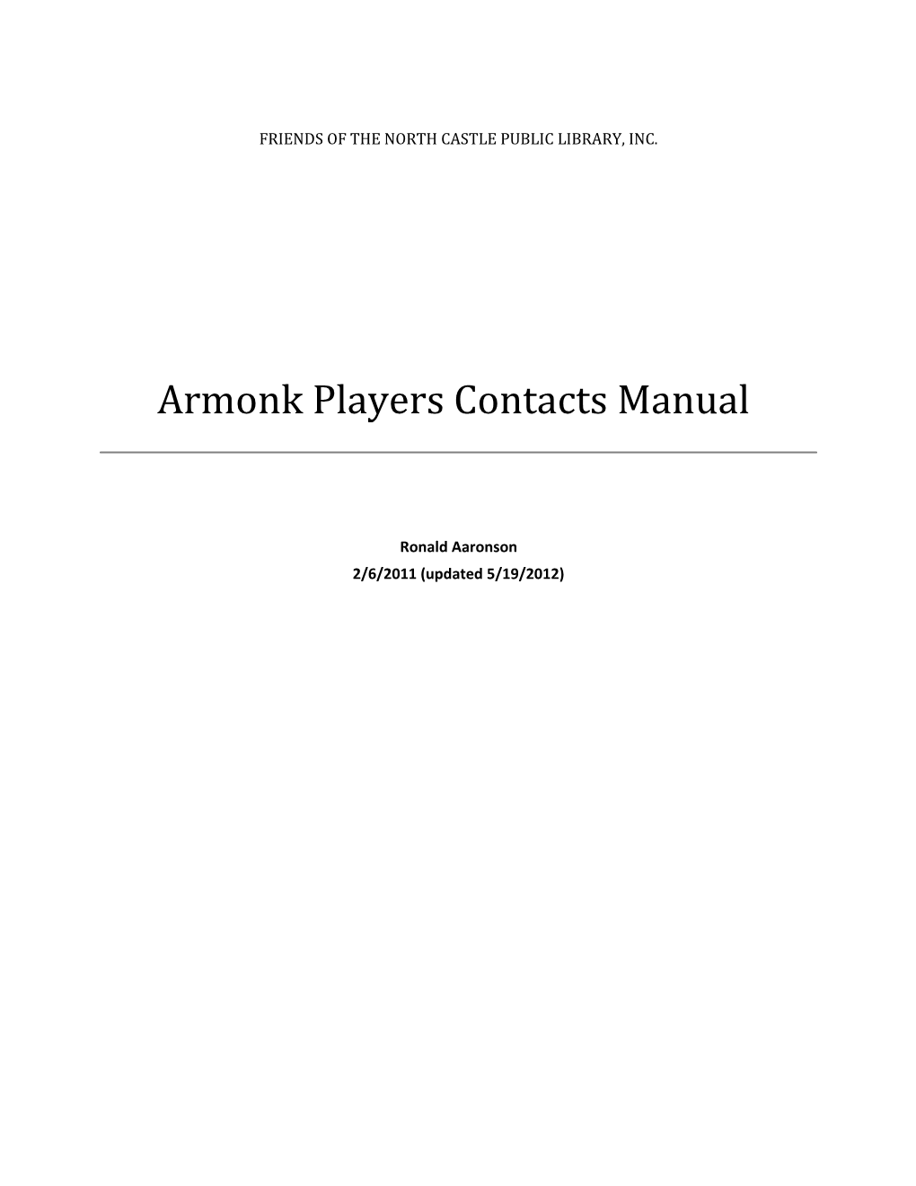Armonk Players Contacts Manual