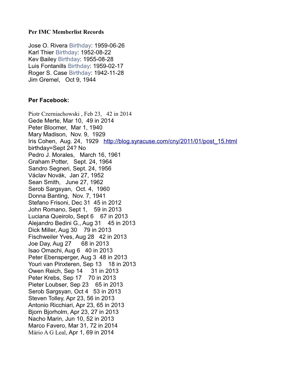 Per IMC Memberlist Records