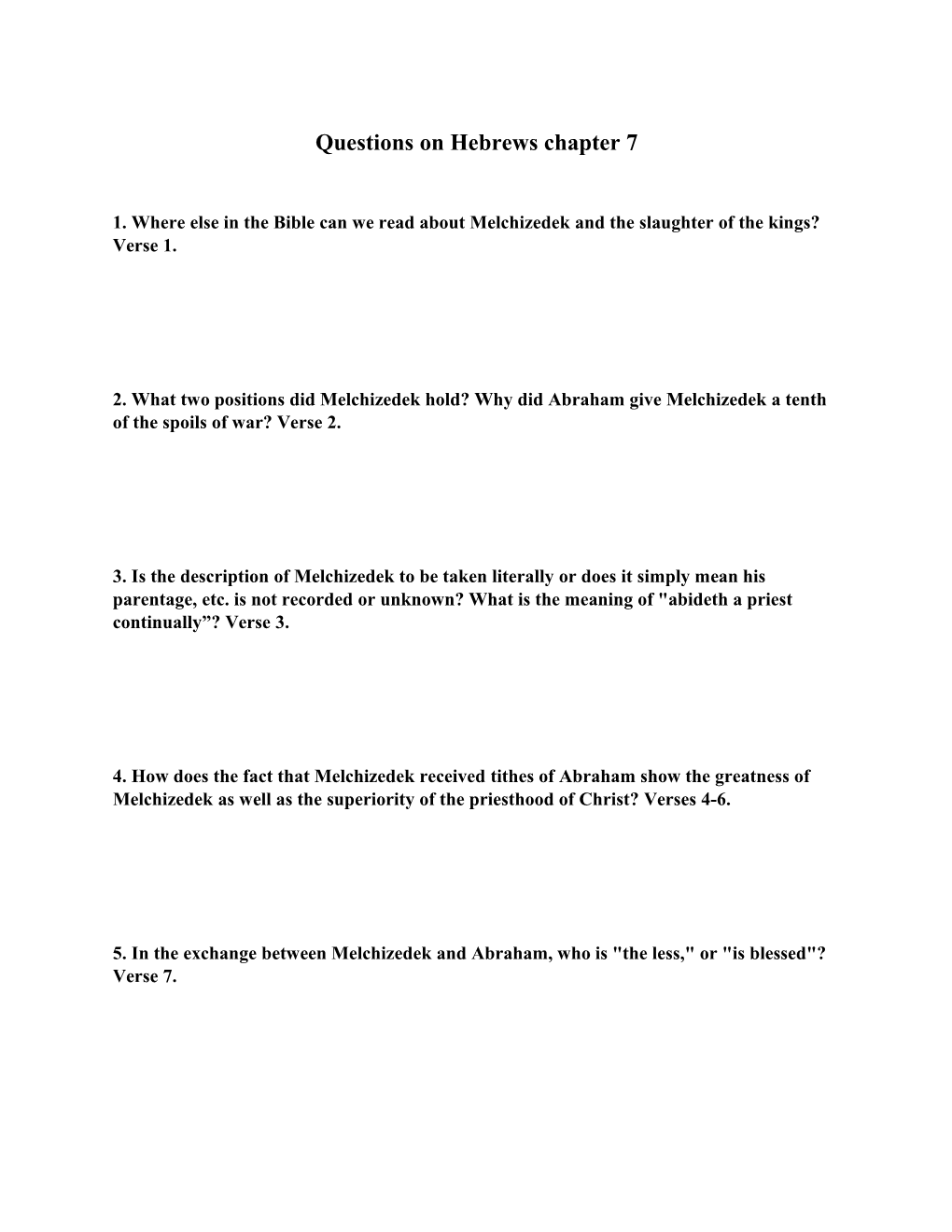 Questions on Hebrews Chapter 7
