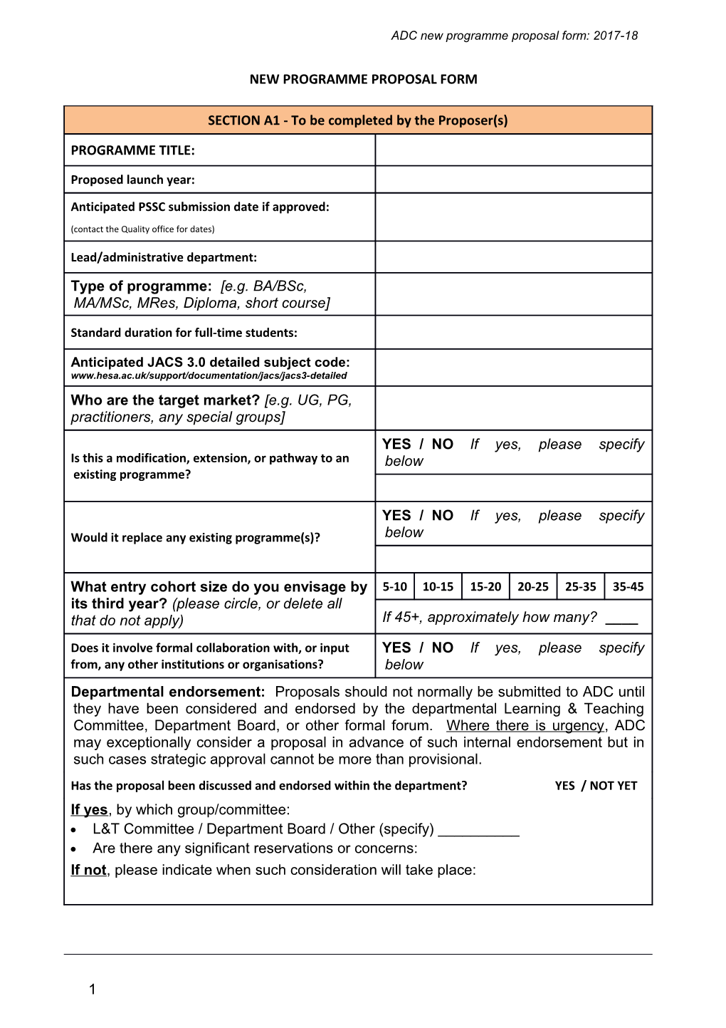 ADC New Programme Proposal Form: 2017-18