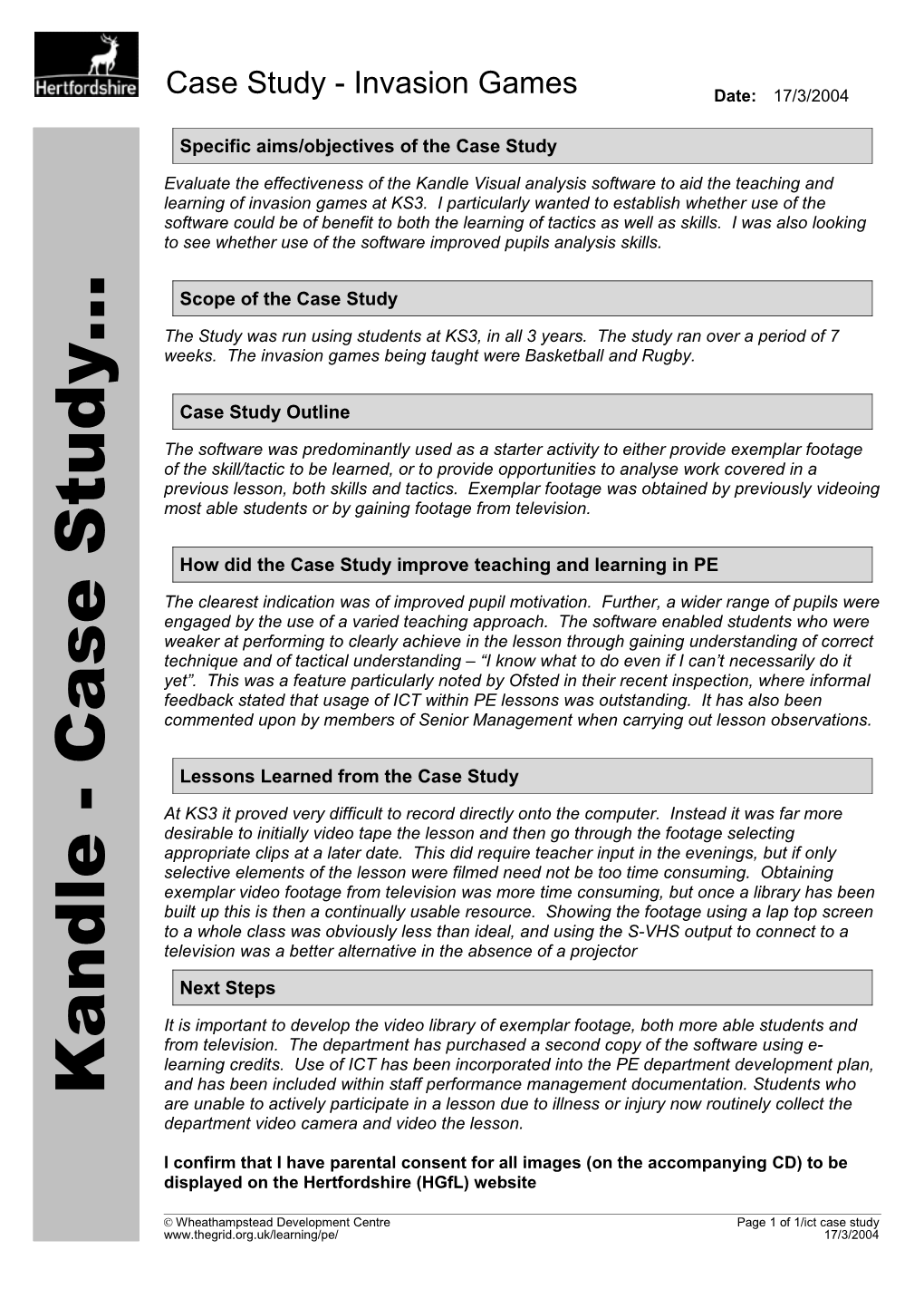 Case Study - Invasion Games KS3