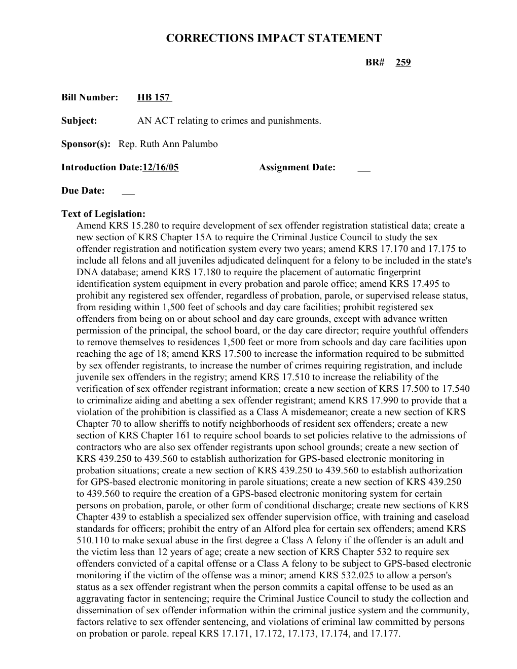 Corretions Impact Statement s6