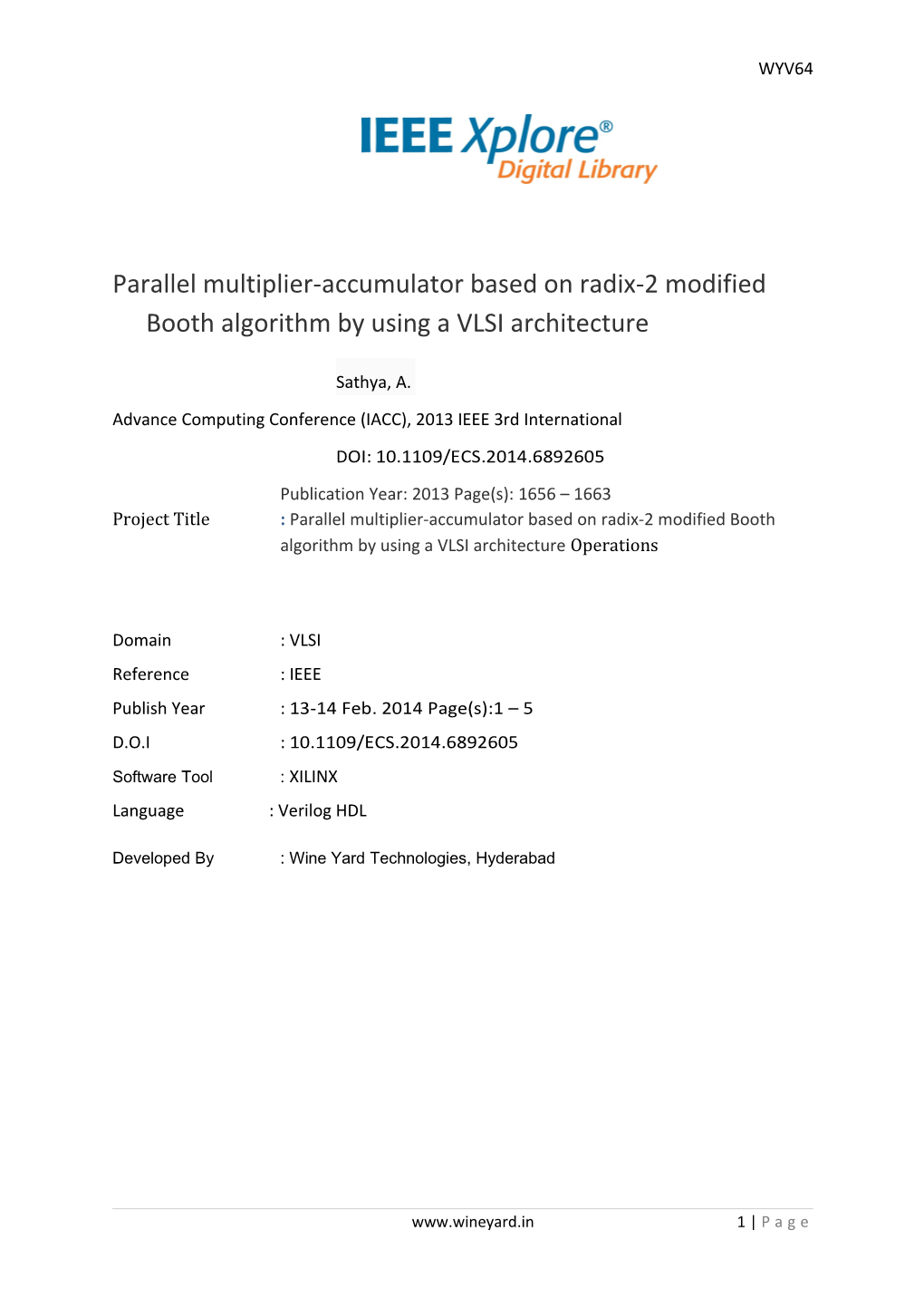 Parallel Multiplier-Accumulator Based on Radix-2 Modified Booth Algorithm by Using a VLSI