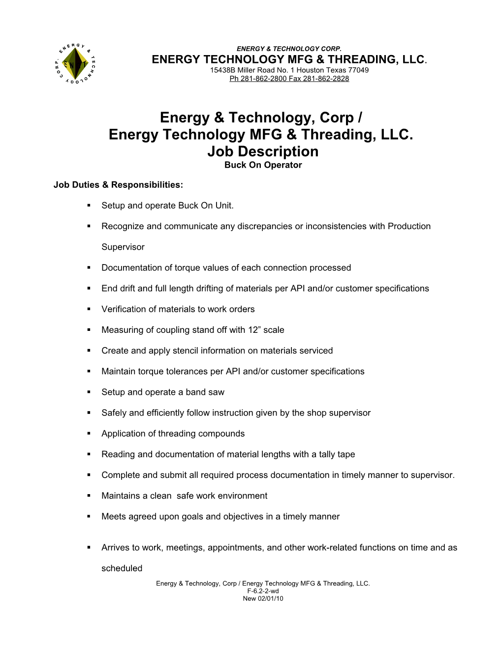 Energy Technology MFG & Threading, LLC