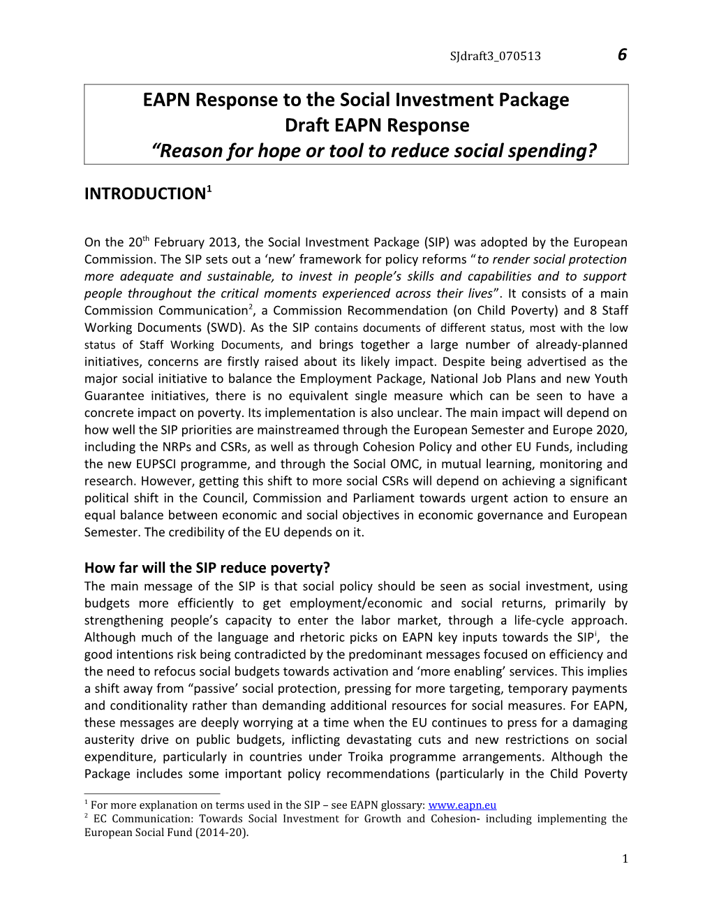 EAPN Response to the Social Investment Package