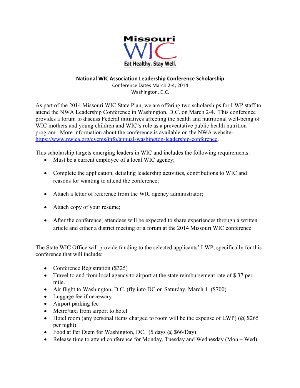 National WIC Association Leadership Conference Scholarship