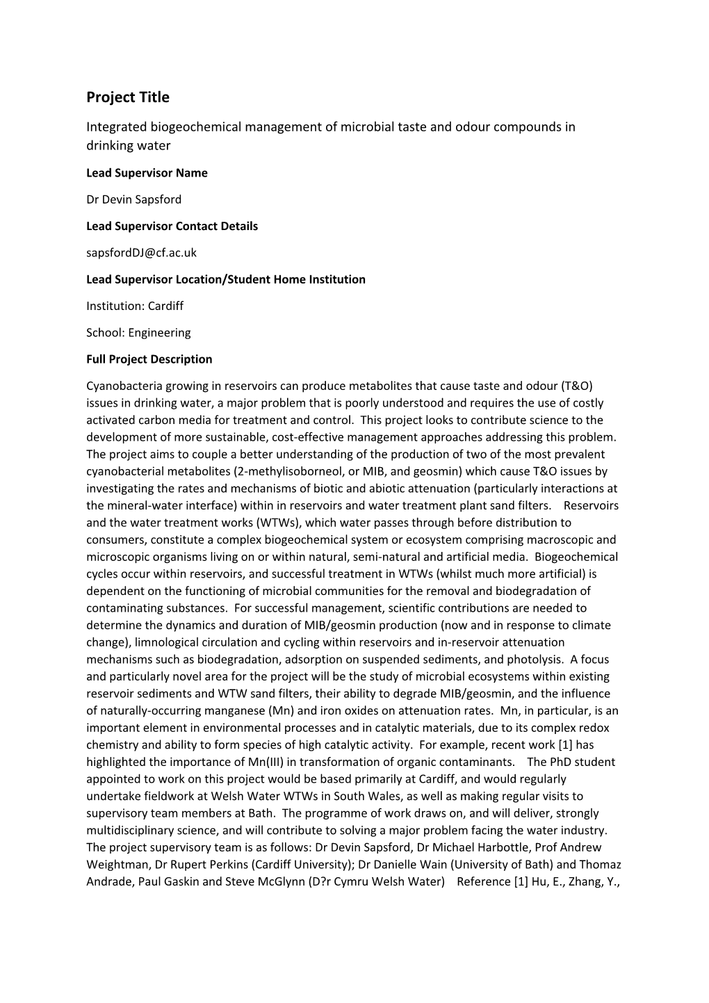 Integrated Biogeochemical Management of Microbial Taste and Odour Compounds in Drinking Water