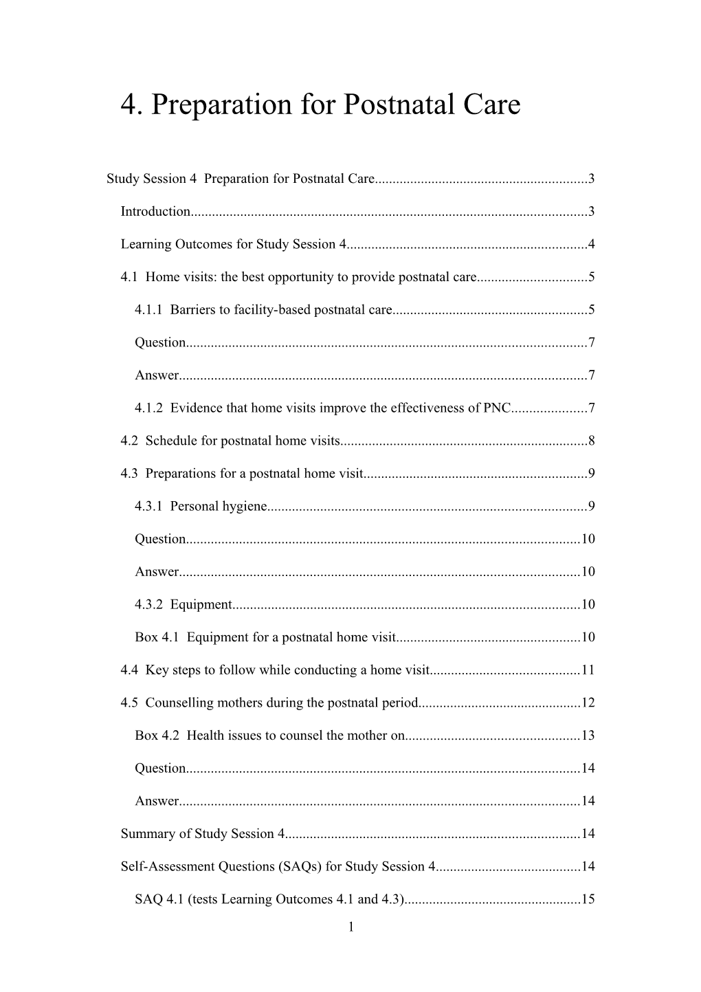 4. Preparation for Postnatal Care