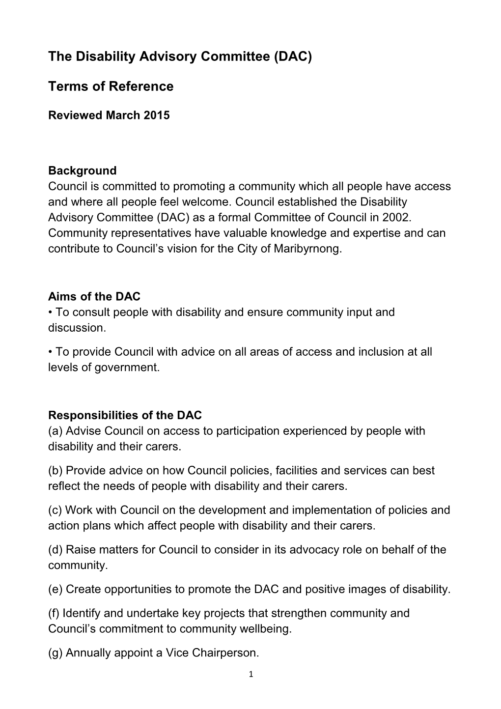 The Disability Advisory Committee (DAC)