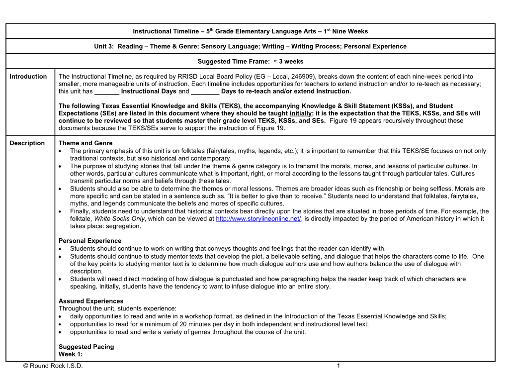 Recommended Instruction Timeline