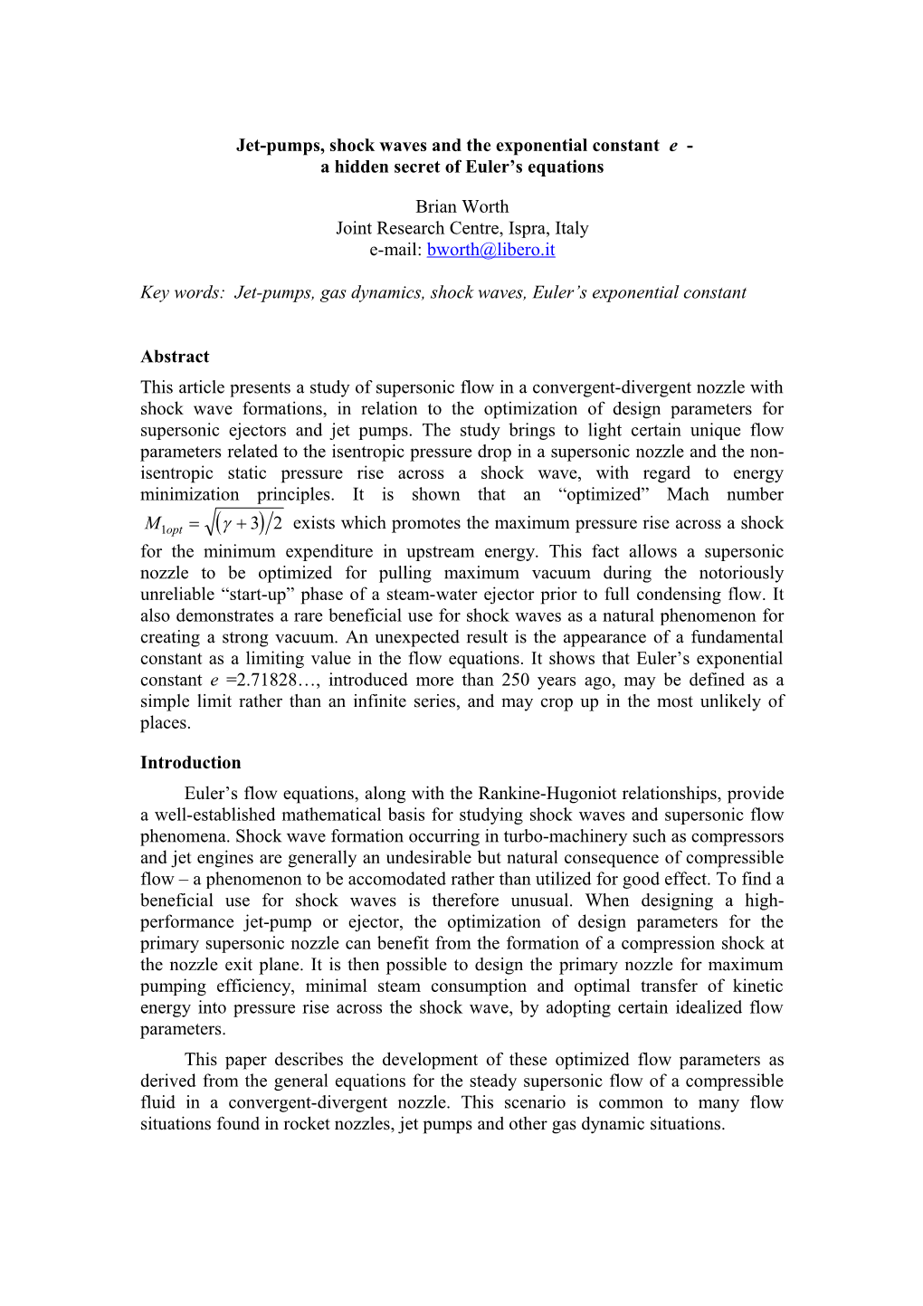 The Exponential Function E and Its Relation to the Thermodynamics of Nozzle Flow