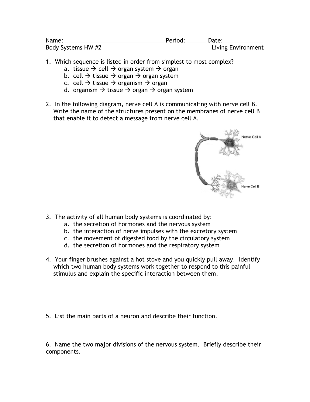 Body Systems HW #2 Living Environment