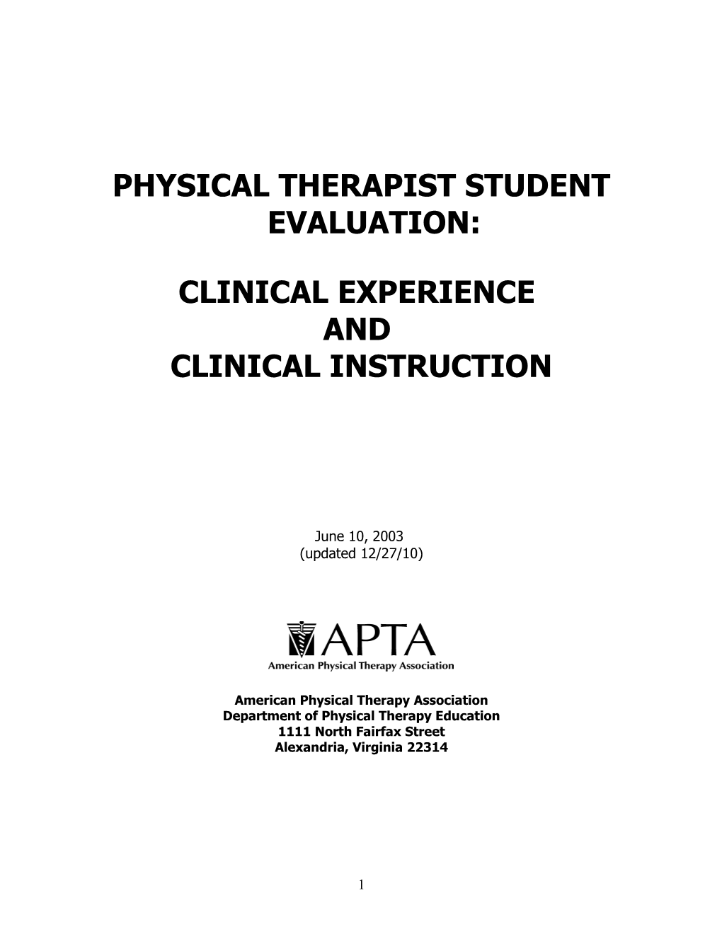Physical Therapist Student Evaluation