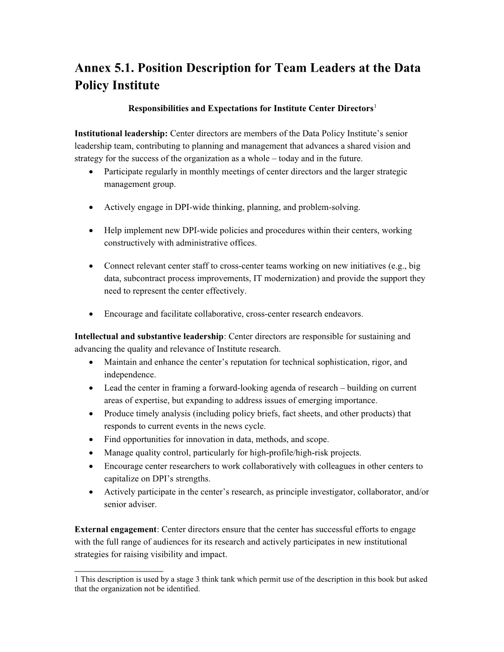 Annex 5.1. Position Description for Team Leaders at the Data Policy Institute