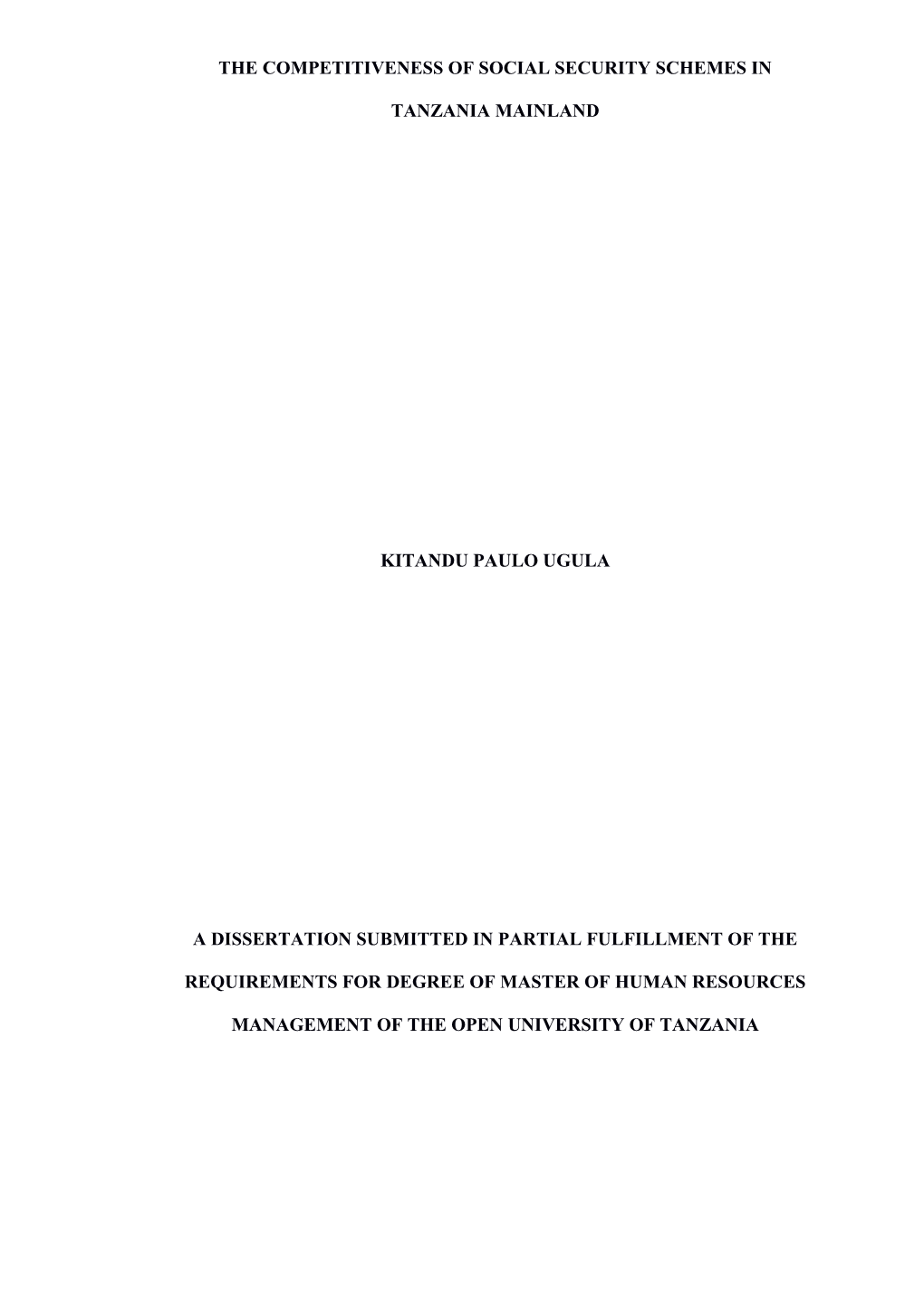 The Competitiveness of Social Security Schemes in Tanzania Mainland