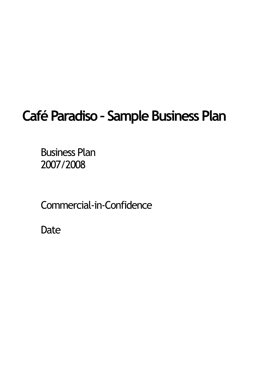 Café Paradiso Sample Business Plan