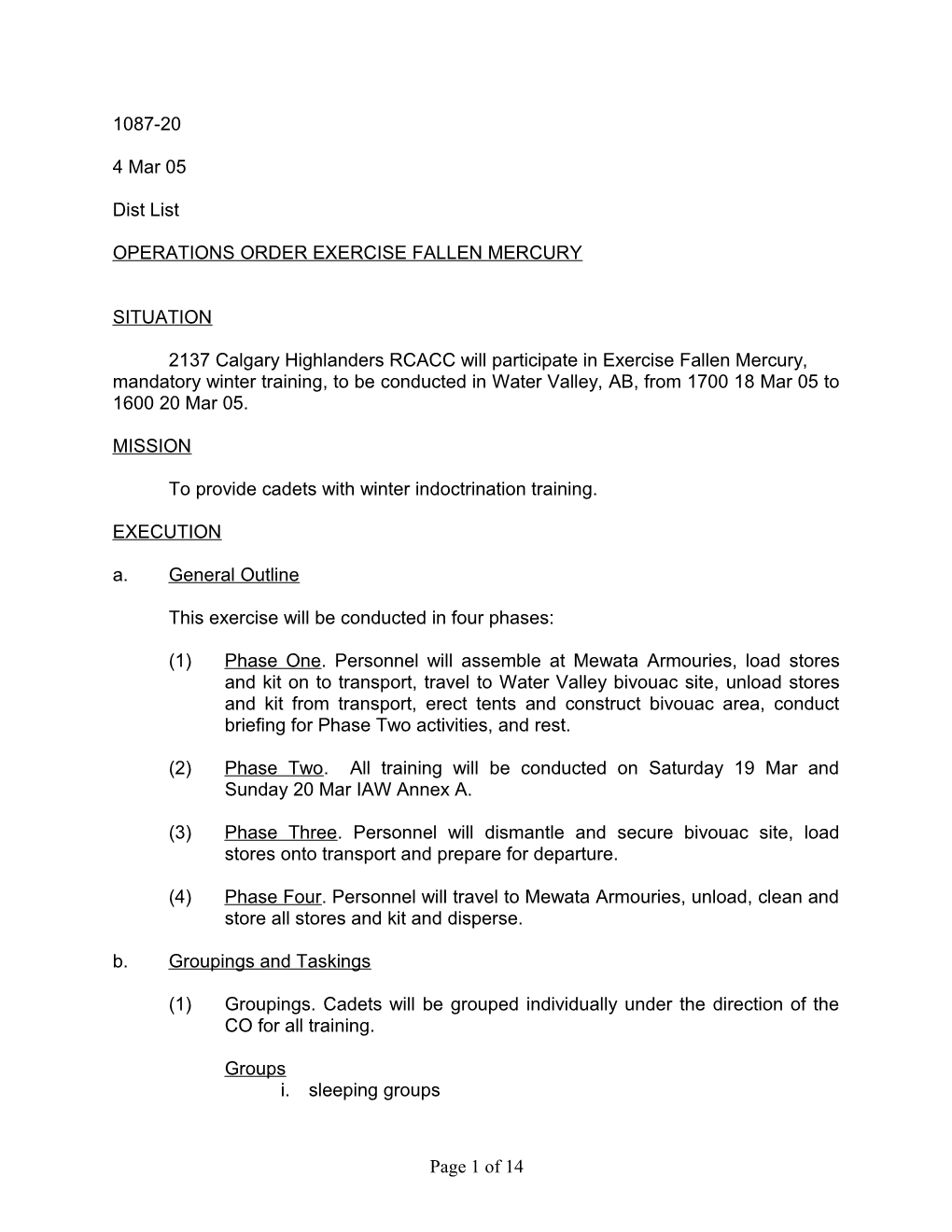 Operations Order Exercise Fallen Mercury