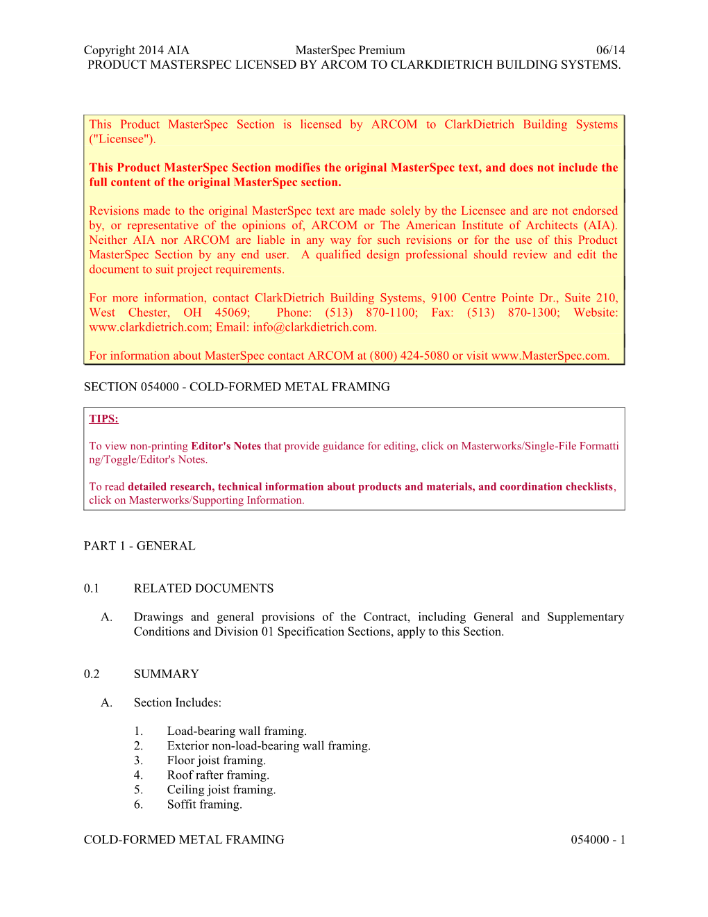 Section 054000 - Cold-Formed Metal Framing