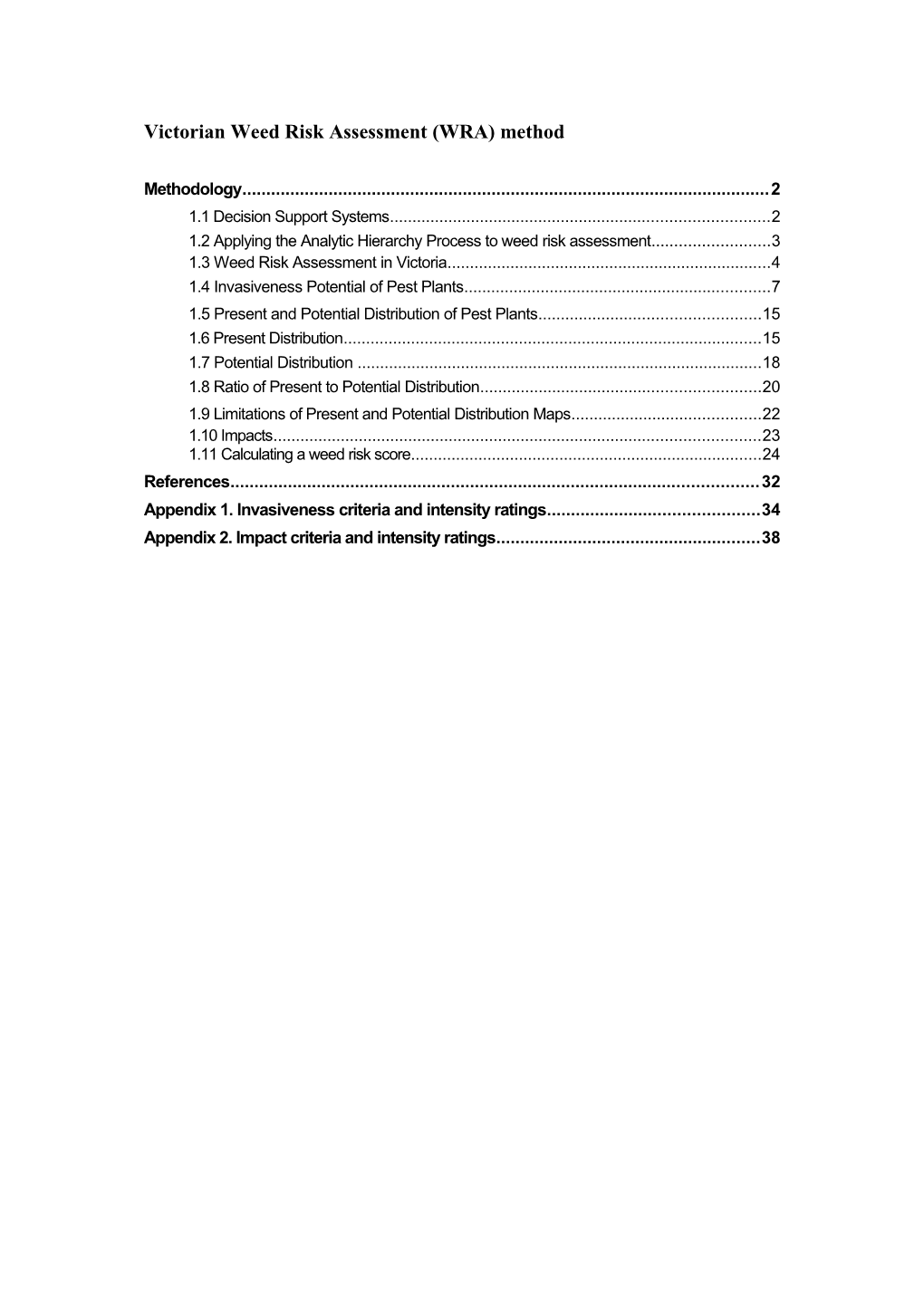 Victorian Weed Risk Assessment (WRA) Method