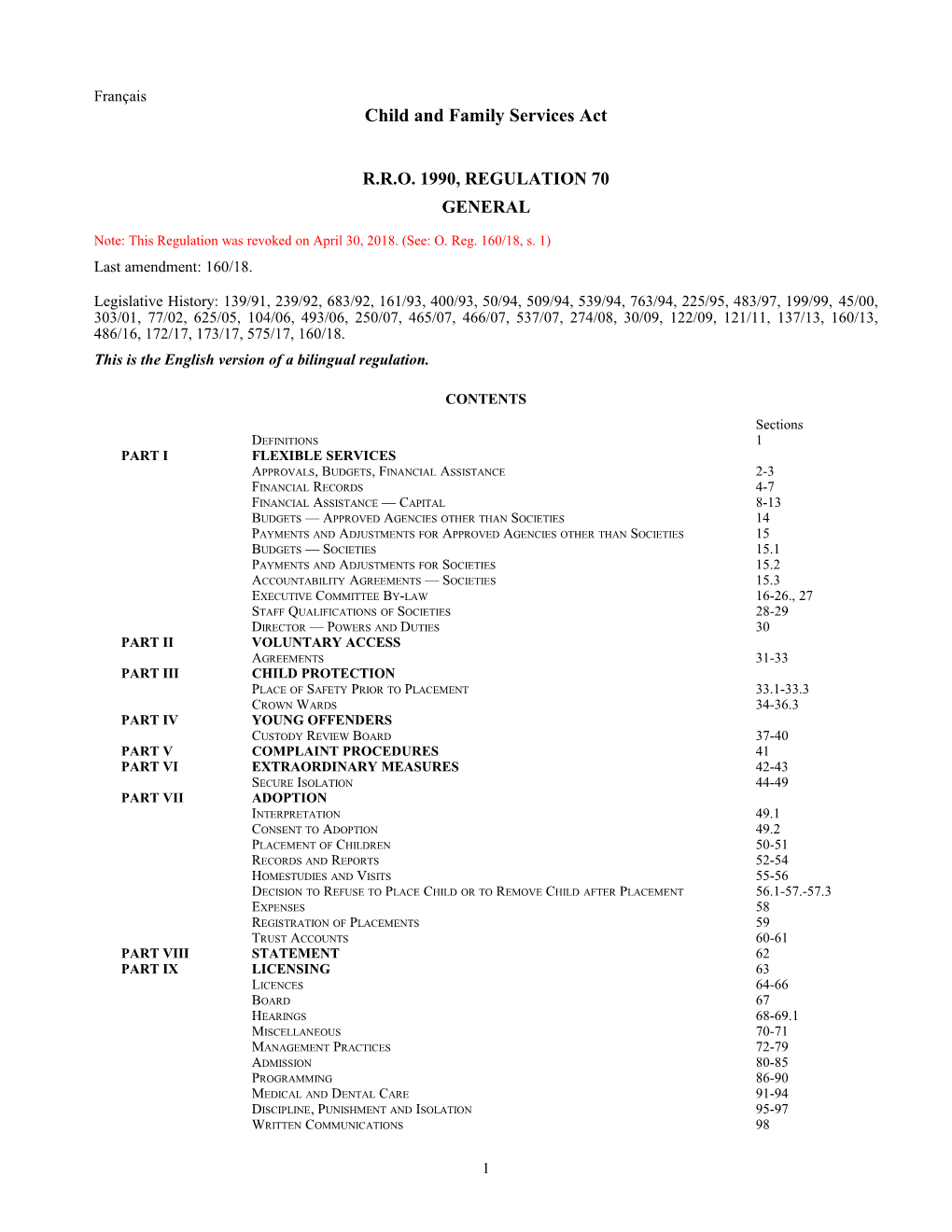 Child and Family Services Act - R.R.O. 1990, Reg. 70