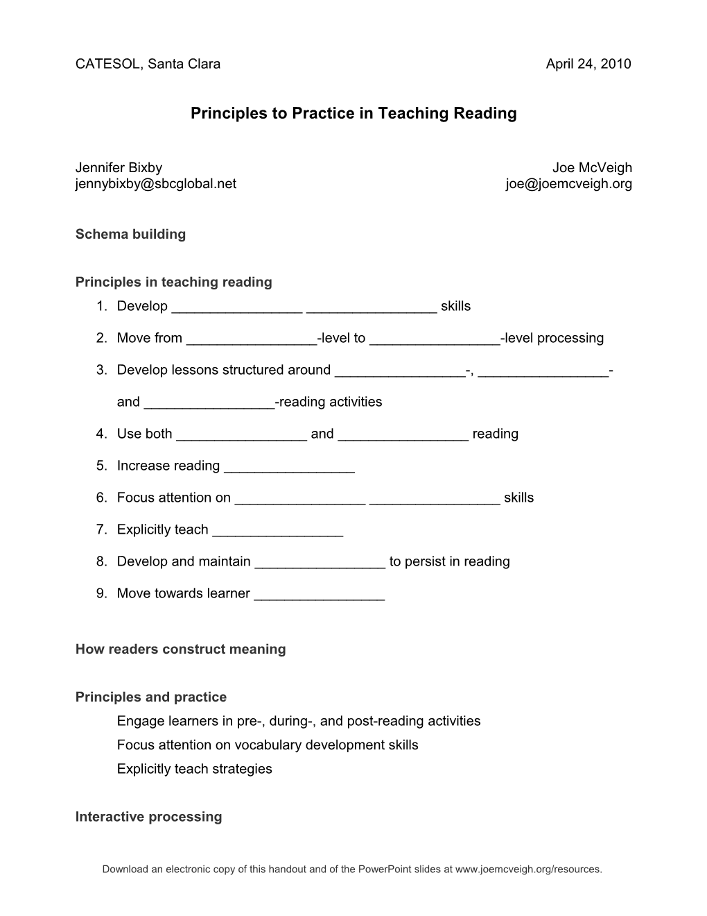 Principles to Practice in Teaching Reading