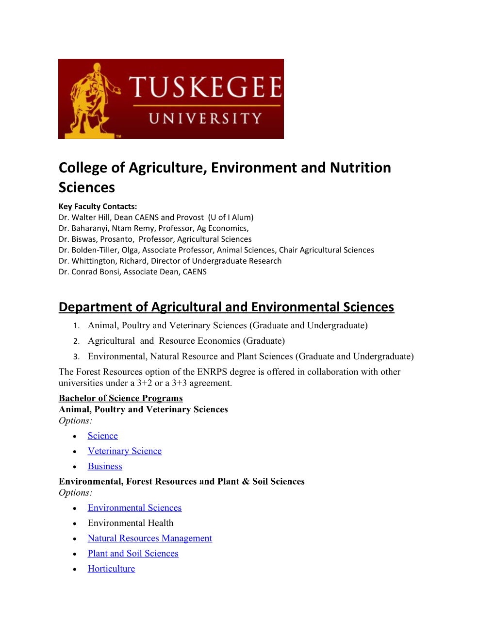 College of Agriculture, Environment and Nutrition Sciences