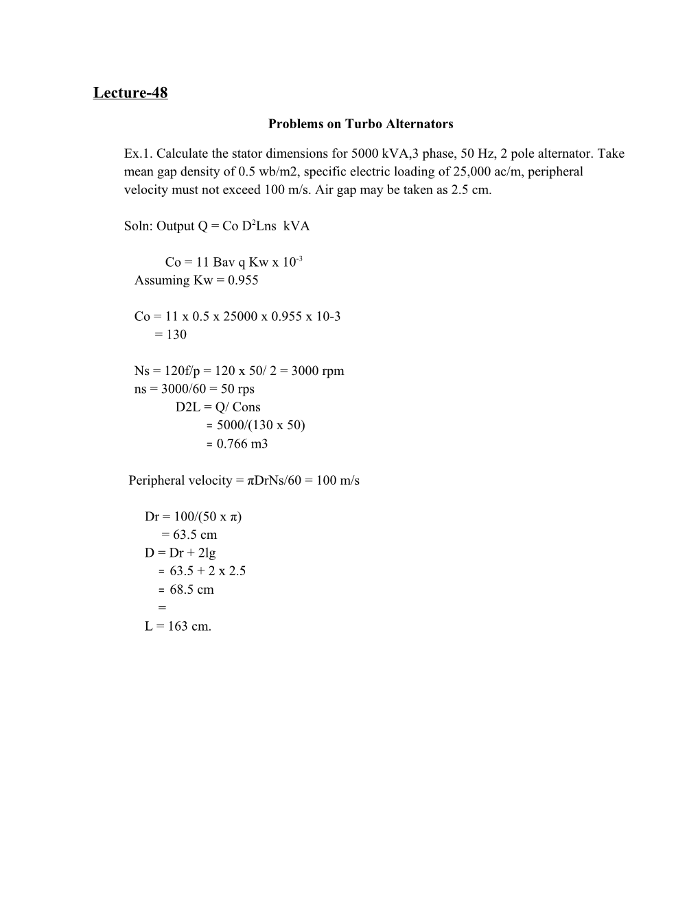 Problems on Turbo Alternators