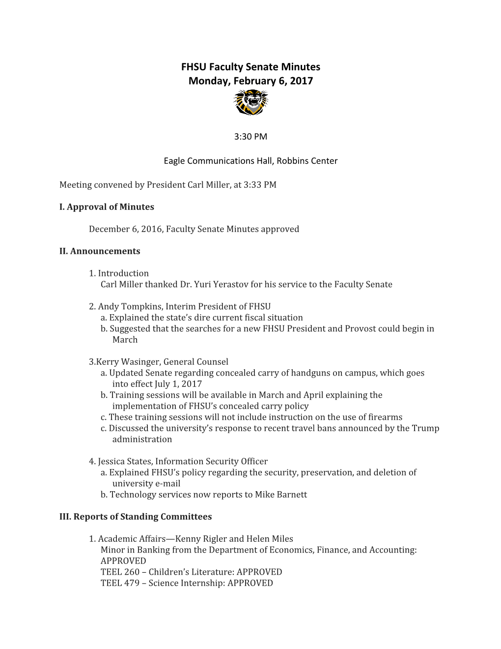 FHSU Faculty Senate Minutes