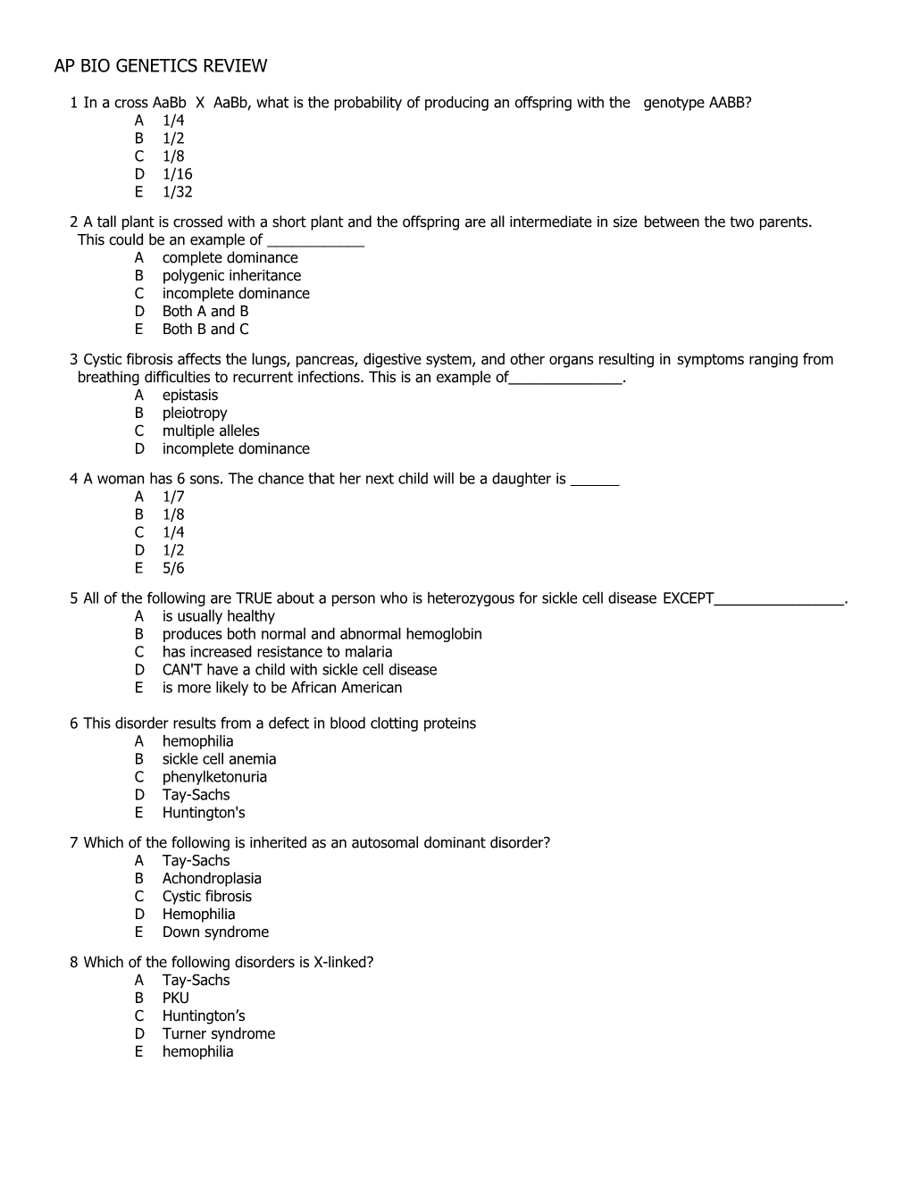 Ap Bio Genetics Review