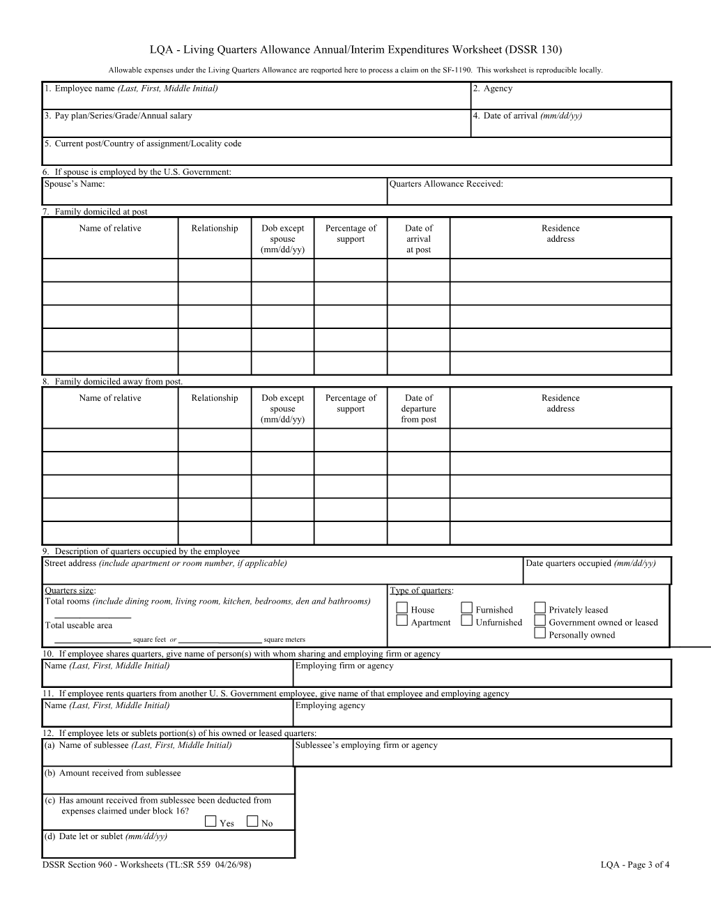 LQA - Living Quarters Allowance Annual/Interim Expenditures Worksheet (DSSR 130) s1