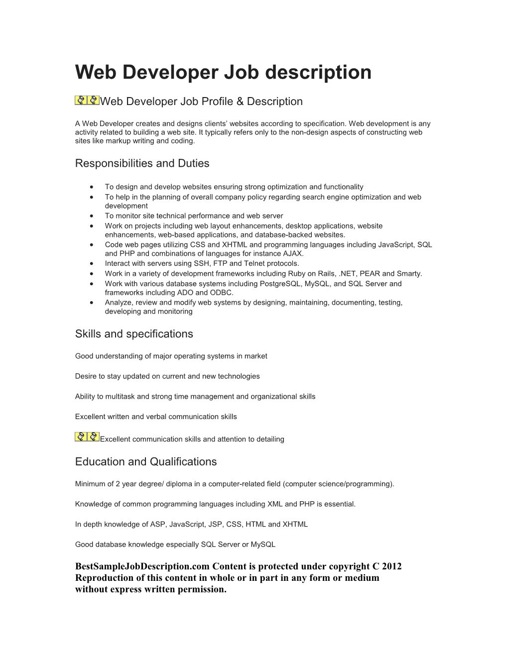 Web Developer Job Description