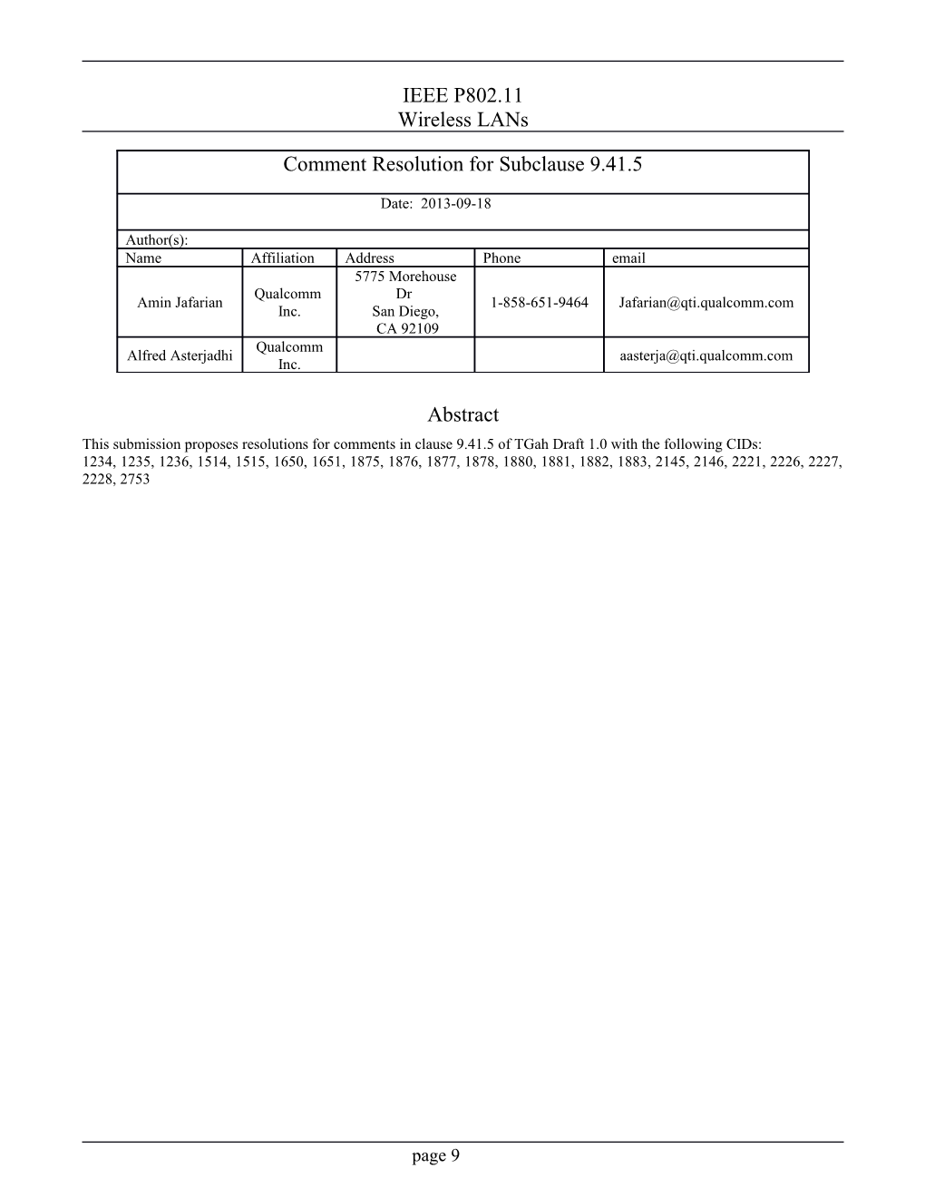 This Submission Proposesresolutions for Comments in Clause9.41.5Of Tgah Draft 1.0 With