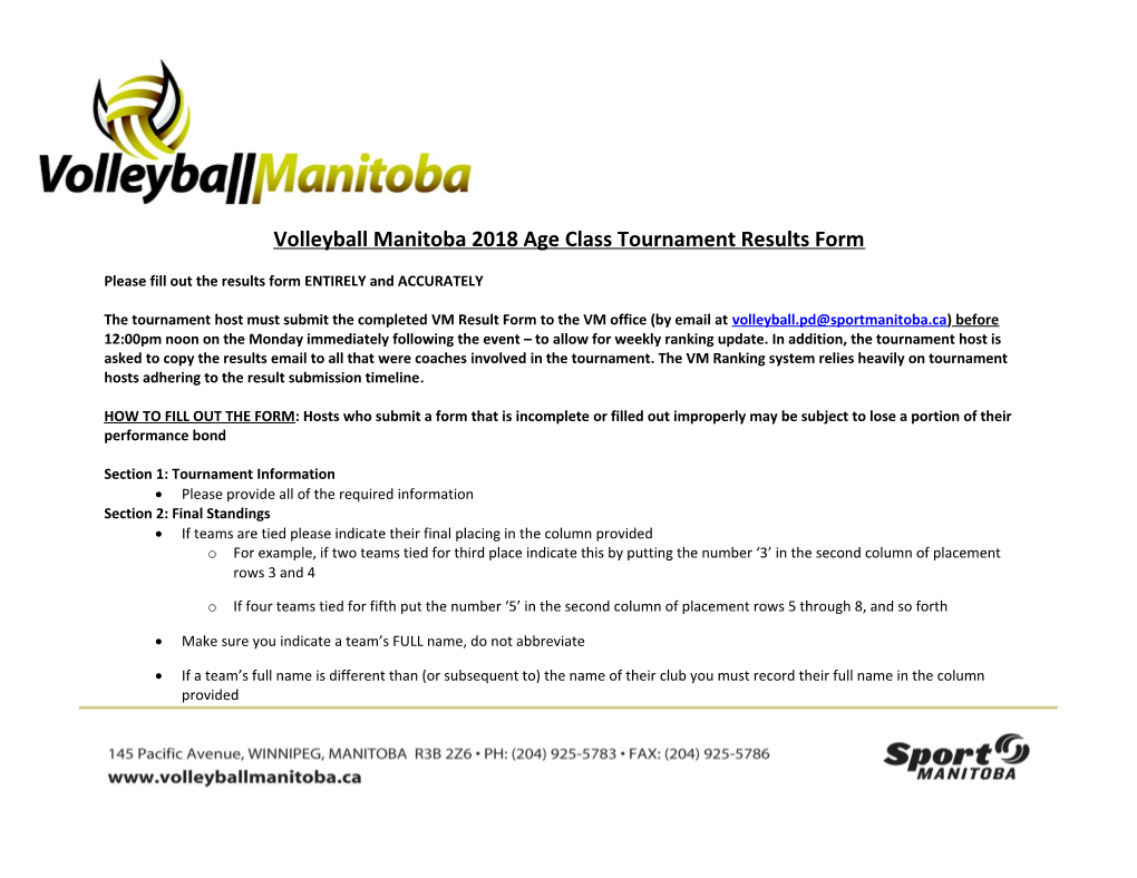 Volleyball Manitoba 2018Age Class Tournament Results Form