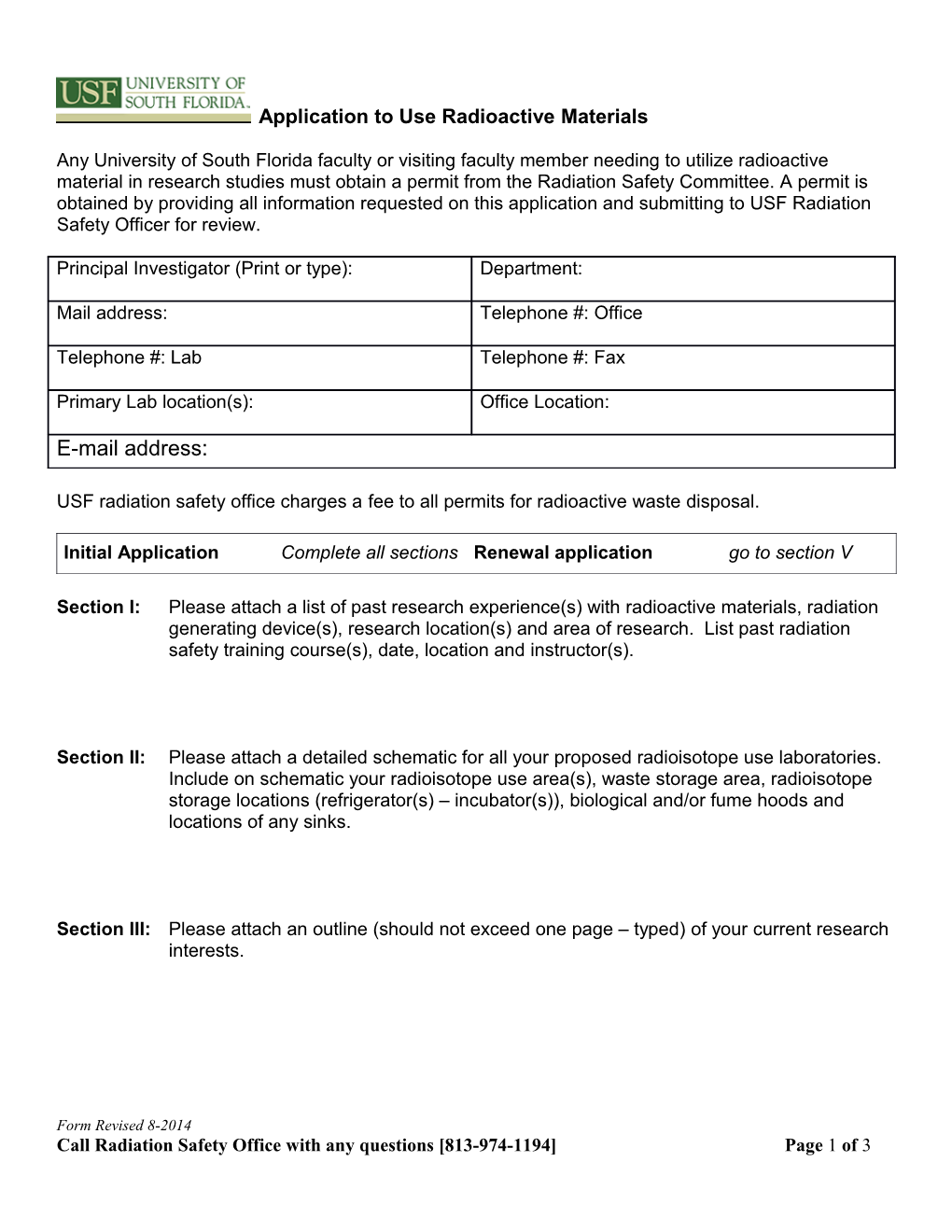 Application to Use Radioactive Materials