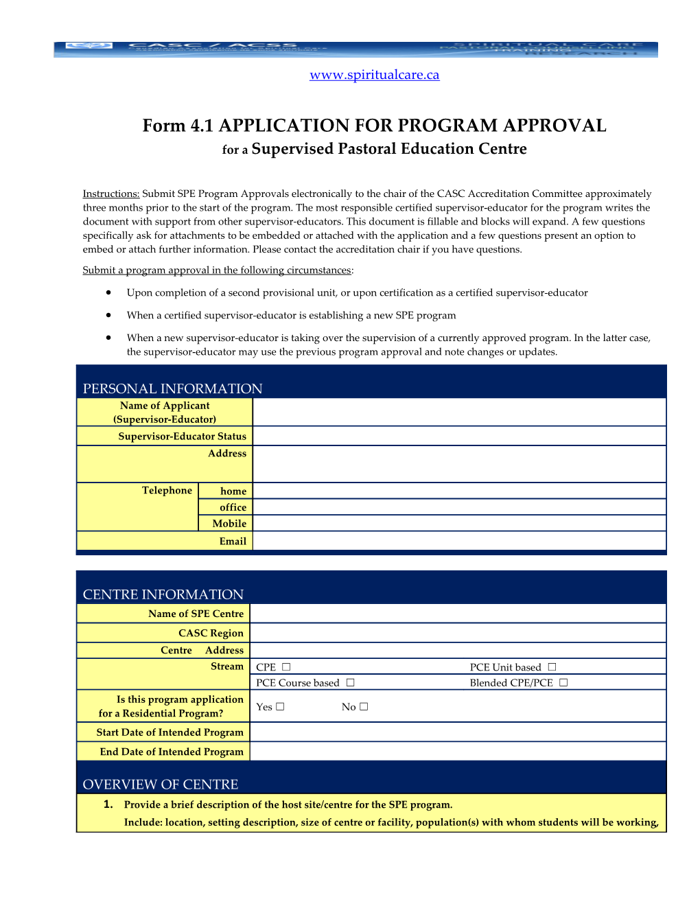 Form 4.1 APPLICATION for PROGRAM APPROVAL