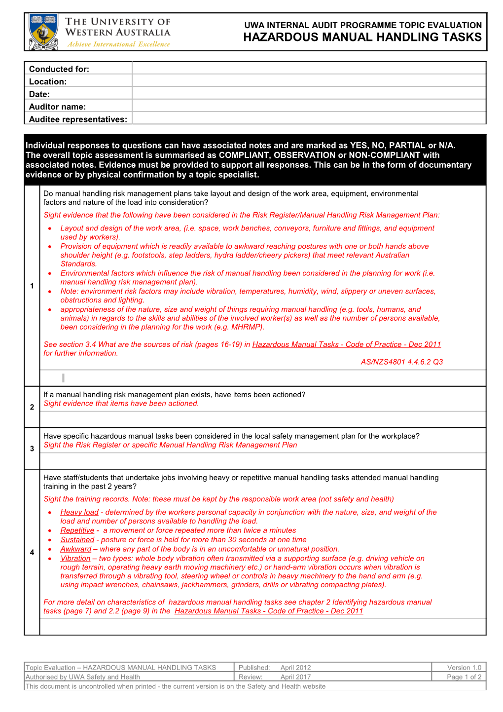 Individual Responses to Questions Can Have Associated Notes and Are Marked As YES, NO