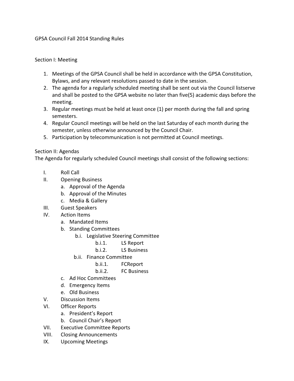 GPSA Council Fall 2014 Standing Rules