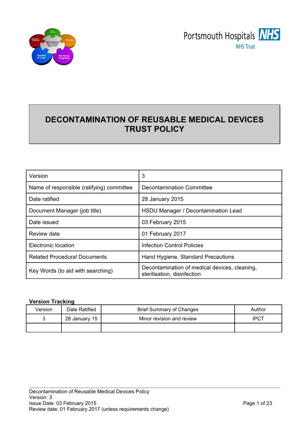 Decontamination of Reusable Medical Devices