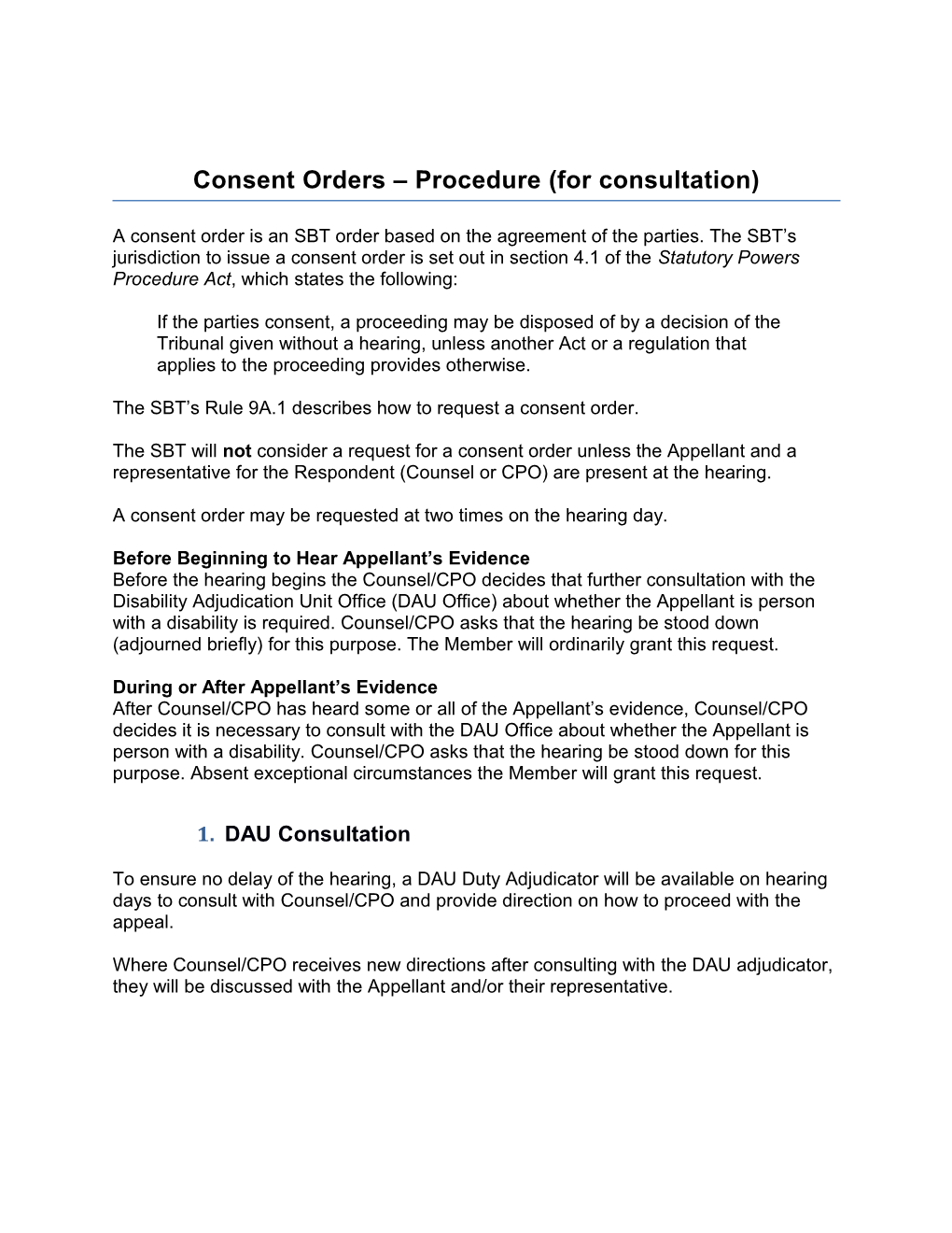 Consent Orders Procedure (For Consultation)