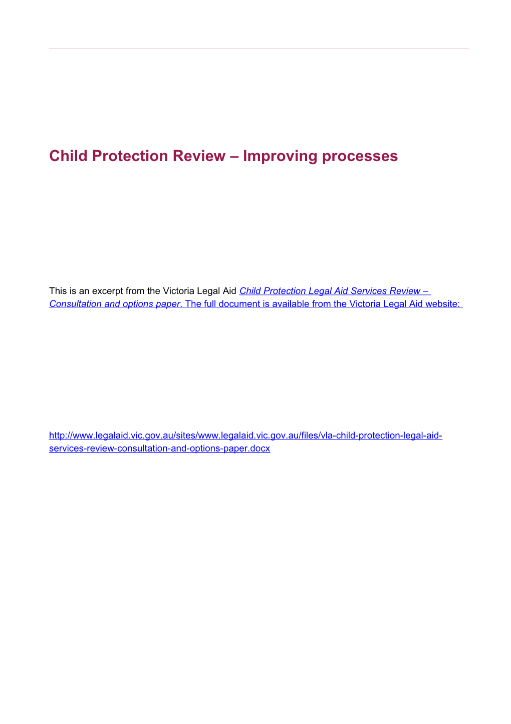 Child Protection Legal Aid Services Review Consultation and Options Paper