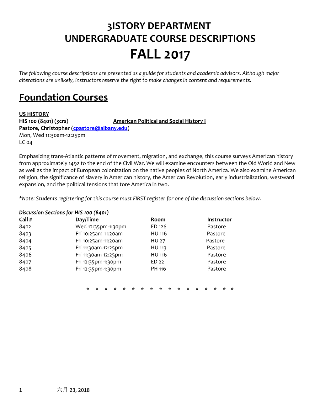 Undergraduate Course Descriptions