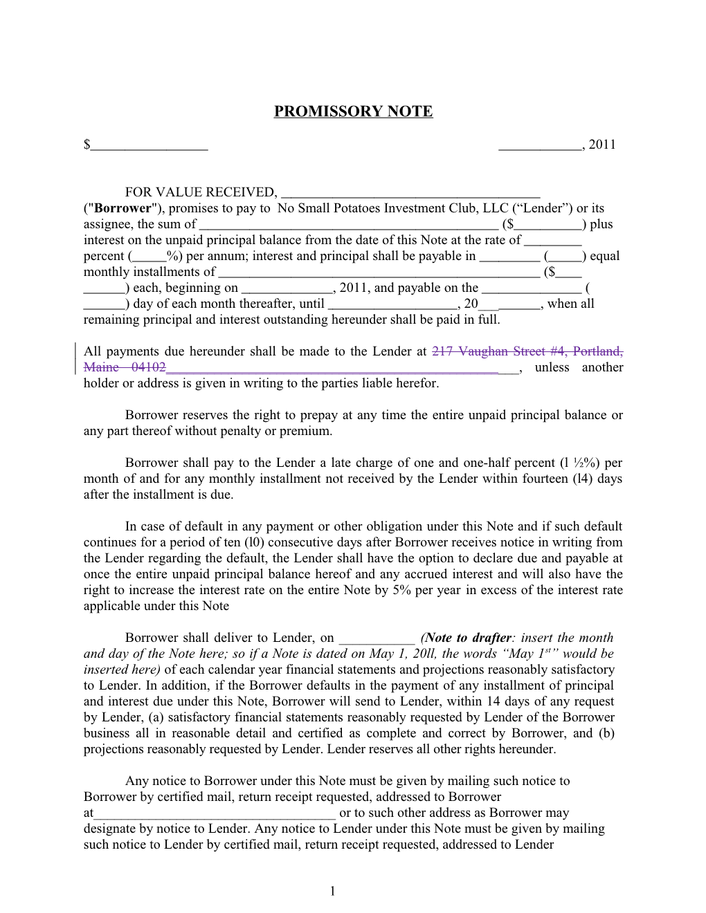 FORM: Promissory Note
