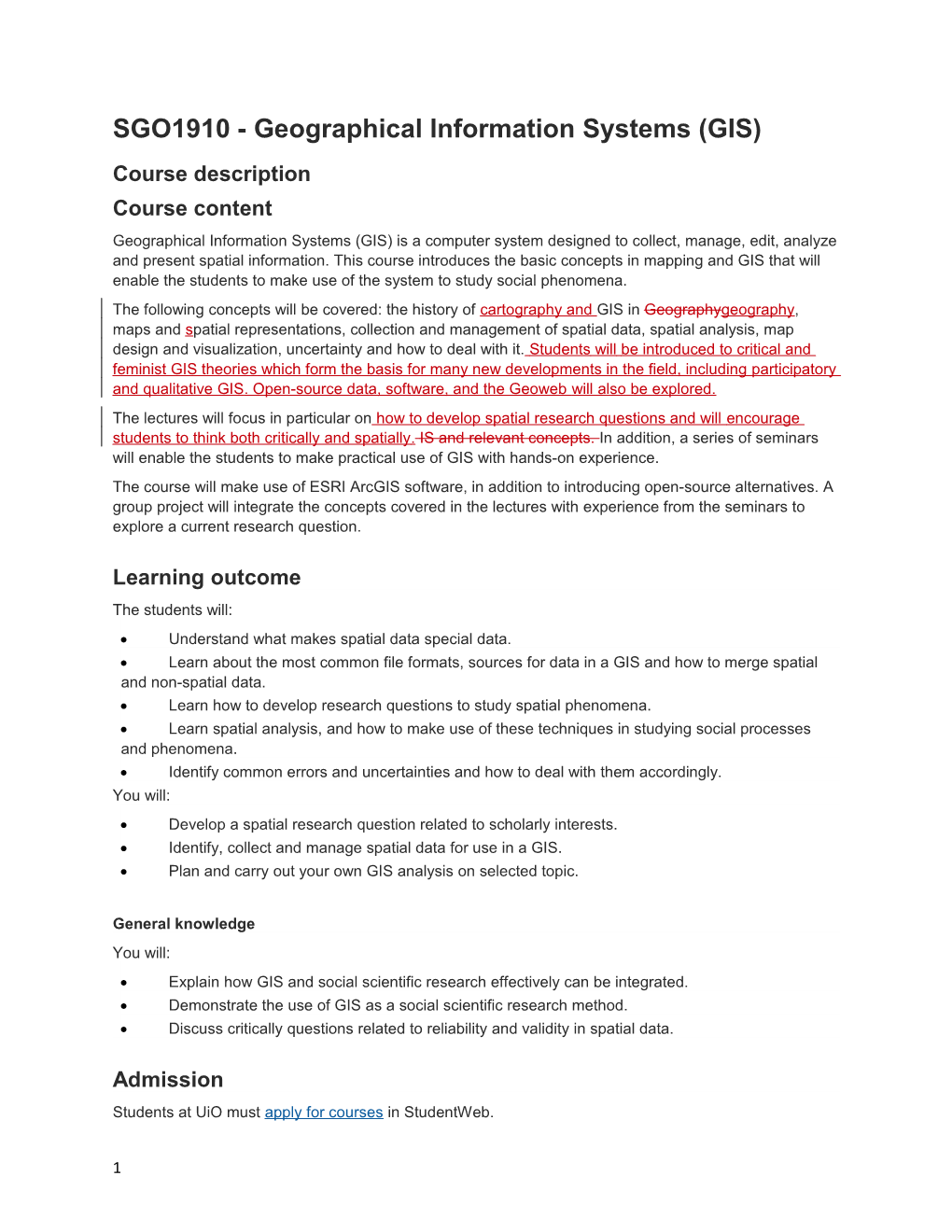 SGO1910 - Geographical Information Systems (GIS)